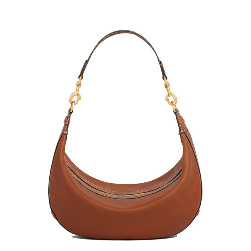 CELINE/賽琳 LEANDRE系列 女士中號(hào)黃褐色小牛皮金色飾面手提單肩腋下包197263DV7.04LU