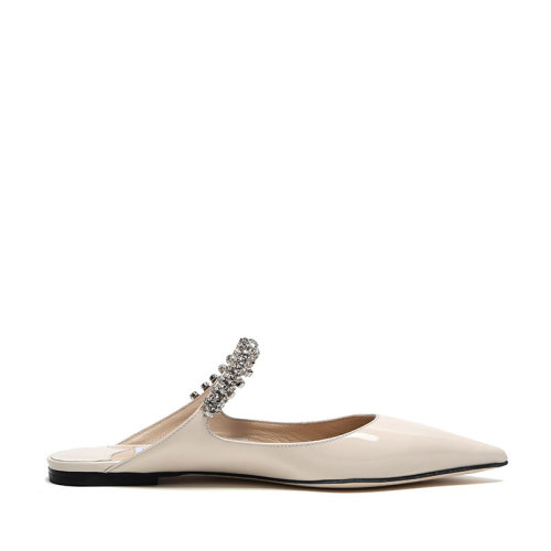 JimmyChoo/周仰杰女士漆皮尖頭平底拖鞋涼鞋 BING FLAT PAT