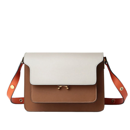 MARNI/瑪尼 20 TRUNK系列 白棕橙色三色拼接小牛皮信封包斜挎單肩包 SBMPN09NO3LV583Z108N