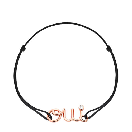 DIOR/迪奧 OUI系列 女士18k金玫瑰金鑲嵌鉆石黑繩手鏈JOUI95020_0000