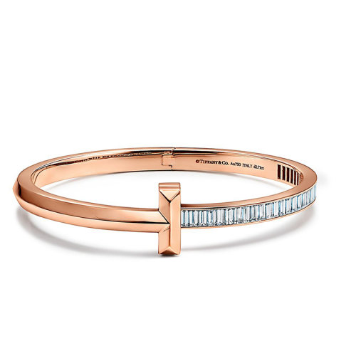 Tiffany & Co./蒂芙尼  T1系列 18K金玫瑰金長方形切割鉆石鉸鏈?zhǔn)骤C GRP11686