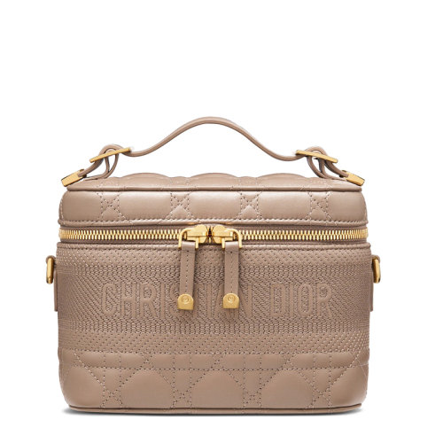 DIOR/迪奧 20  DIORTRAVEL系列 女士灰褐色藤格紋小羊皮可拆卸肩帶單肩斜挎洗漱包S5488UNTR_M45M