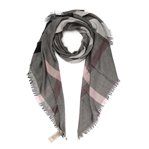 BURBERRY/博柏利 女士灰粉格紋莫代爾混紡羊毛方巾圍巾 4050479