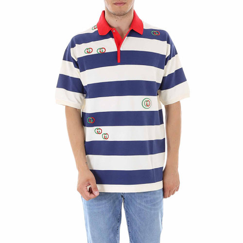 GUCCI/古馳 19年春夏 翻領(lǐng) 男性 條紋 拼色 男士短POLO 581976XJA6H