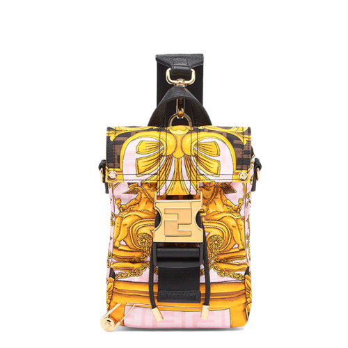 FENDI/芬迪 22新款FENDINESS系列 男士Fendace聯(lián)名款迷你拼色FF印花尼龍搭扣開合單肩斜挎包7VZ068AIT1F1HEZ