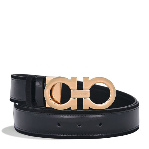 Salvatore Ferragamo/菲拉格慕 男女同款中性款黑色金屬金色搭扣皮帶腰帶 23-B159-0598590