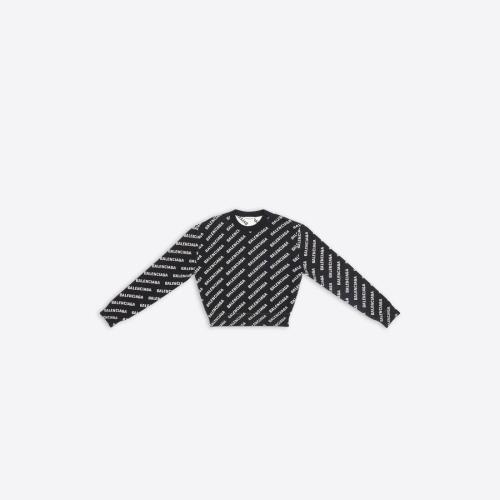  BALENCIAGA巴黎世家 22年秋冬 女士 長(zhǎng)袖T恤 Womens Mini Allover Logo Sweater in Black 6942