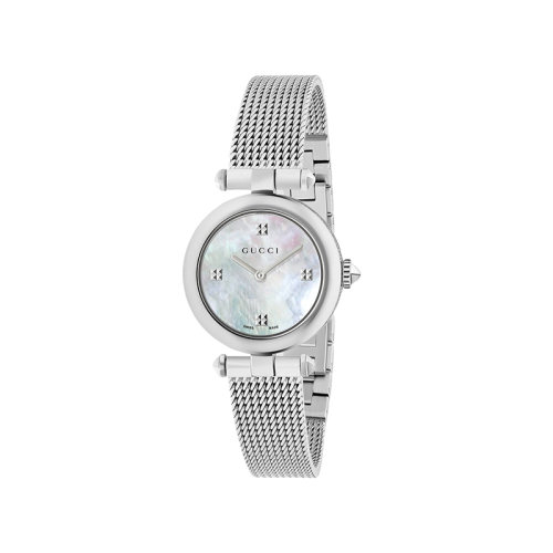 預(yù)訂1-2周 GUCCI/古馳  古馳Diamantissima系列石英機(jī)芯鋼表帶珍珠貝母表盤女士腕表27毫米 602512J6A708504