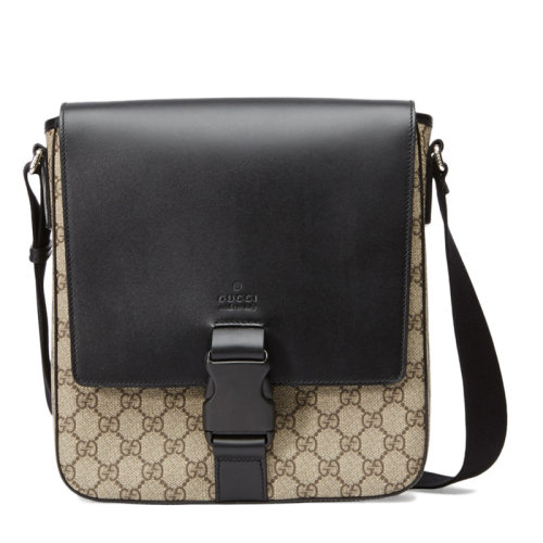 GUCCI/古馳 男士米色拼黑色人造革經(jīng)典雙G logo單肩包斜挎包