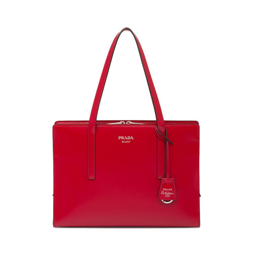 PRADA/普拉達 22年新款 女士中號猩紅色亮面皮革復刻95矩形隔層拉鏈手提包1BA350_ZO6_F02SB_V_OOO