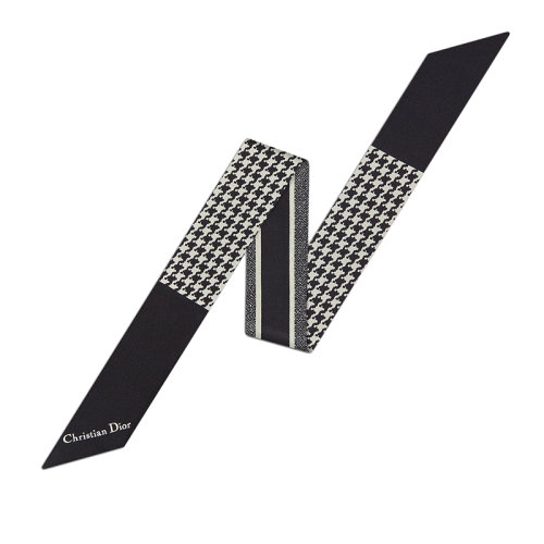 DIOR/迪奧 22年早春新款 30 MONTAIGNE MITZAH系列 女士黑色純桑蠶絲千鳥格紋LOGO絲巾15MON106I601_C089