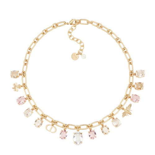 DIOR/迪奧 22新款PETIT CD系列 女士金色飾面金屬多色仿水晶搭配白色樹脂珠飾項(xiàng)鏈N1825PTCCY_D665