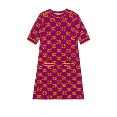  GUCCI古馳 22年秋冬 女士 GG羊毛結(jié)子絨混紡提花連衣裙 718630 XKCNA 5661