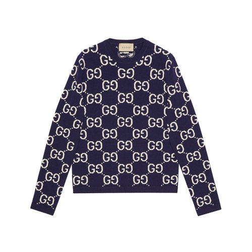 GUCCI/古馳 【22秋冬新款】 男士羊毛圓領(lǐng)長袖針織衫羊毛衫毛衣衛(wèi)衣GG提花老花圖案 692900 XKCC5