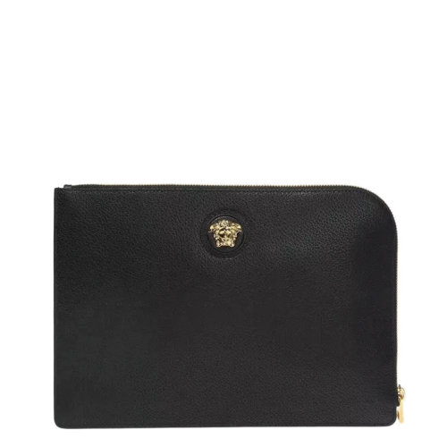 VERSACE/范思哲  男包女包黑色皮革金色美杜莎頭像裝飾時(shí)尚百搭拉鏈?zhǔn)帜冒? DL26137-DGOVV-D410H