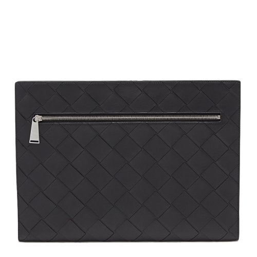 Bottega Veneta/葆蝶家  男士黑色皮革編織拉鏈裝飾手拿包男包629136-VCRU1-8803