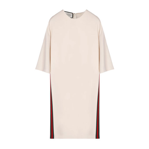 GUCCI 古馳 女士 服裝  白色側(cè)邊條紋織帶彈力連衣裙T恤裙 女士連衣裙