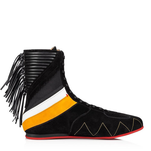 Christian Louboutin/克里斯提魯布托 男士黑色絨面革和V形小牛皮運(yùn)動(dòng)鞋3201238CM47