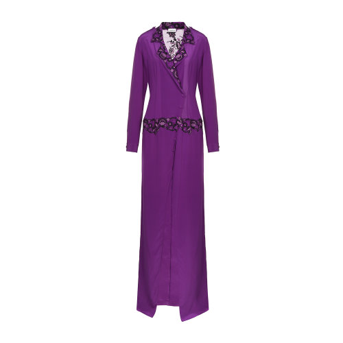 LA PERLA/蘿貝拉 桑蠶絲紫色女士長款睡袍 女睡衣/家居服 睡裙