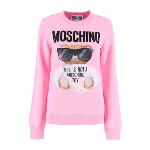 MOSCHINO/莫斯奇諾 女裝 字母印花小熊圖案  女士粉色棉質(zhì)圓領時尚秋冬女衛(wèi)衣