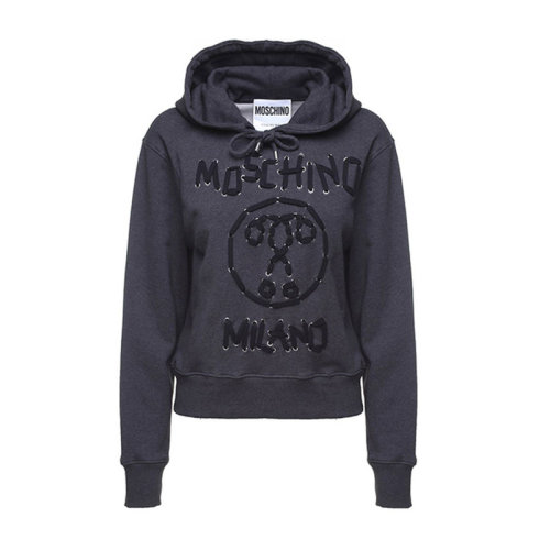 MOSCHINO/莫斯奇諾 女士深灰色棉質(zhì)品牌字母LOGO連帽秋冬衛(wèi)衣A170755271516