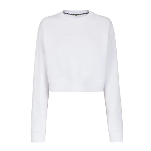 FENDI/芬迪 女士白色棉質(zhì)圓領(lǐng)長(zhǎng)袖短運(yùn)動(dòng)衫衛(wèi)衣FS7427AHLTF0ZNM