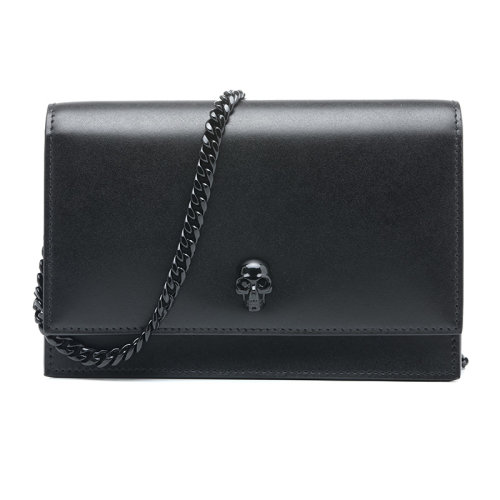 Alexander McQueen/亞歷山大麥昆21新品骷髏裝飾翻蓋牛皮革女士單肩斜挎包6130881CW0V