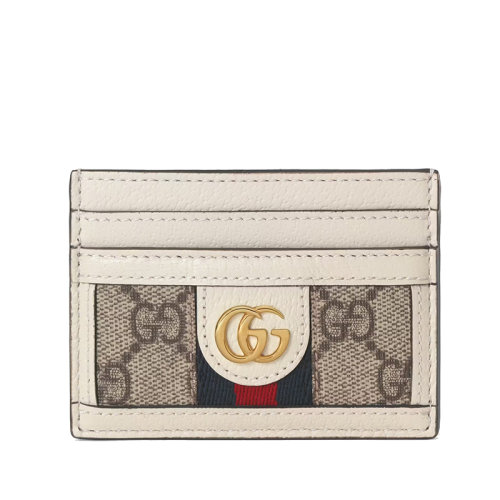 GUCCI/古馳 22春夏新款Ophidia系列 女士米色/烏木色老花帆布配白色皮革金扣卡夾52315996IWG9794