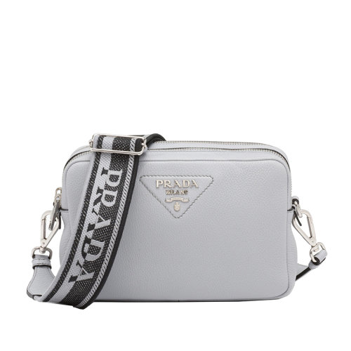 PRADA/普拉達 Flou系列 女士矢車菊皮革材質拉鏈開合配可拆卸刺繡織物肩帶斜跨單肩包1BH082_2DKV_F010I_V_3OM