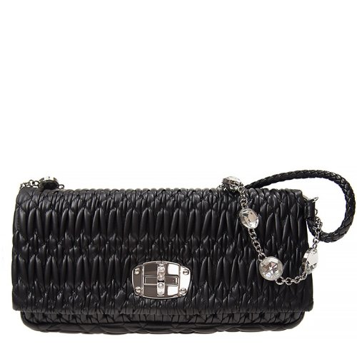  Miu Miu/繆繆 女士黑色羊皮革手拿包 5BD233-FVJ-F0002 PLSX