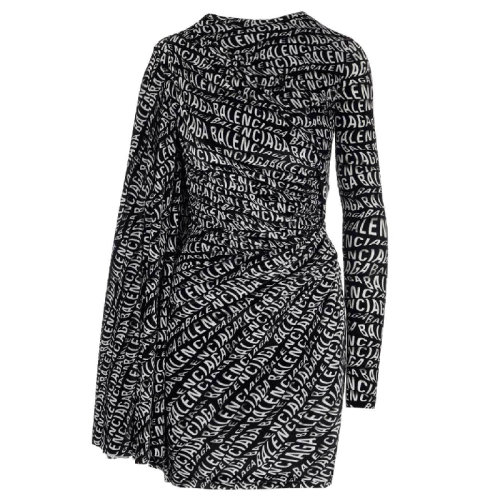 Balenciaga/巴黎世家  女裝 字母LOGO 女士黑色尼龍時尚圓領(lǐng)連衣裙 583827TFL25 1000