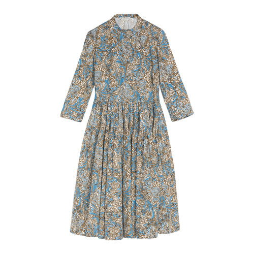 MaxMara/麥絲瑪拉 22年早春新款 PEPE系列 女士綠色純棉府綢碎花中長(zhǎng)連衣裙9221122106003