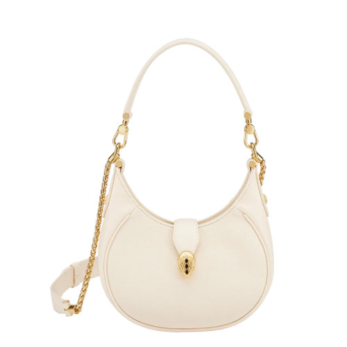 BVLGARI/寶格麗 22早春 新款SERPENTI ELLIPSE系列 女士小號象牙白色小牛皮蛇首搭扣單肩斜挎手提包291633