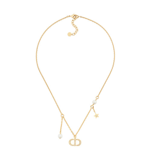 Dior/迪奧 22春夏新款PETIT CD系列 女士金色飾面金屬飾白色樹脂珠CD星星項鏈 N1673PTCCY_D301