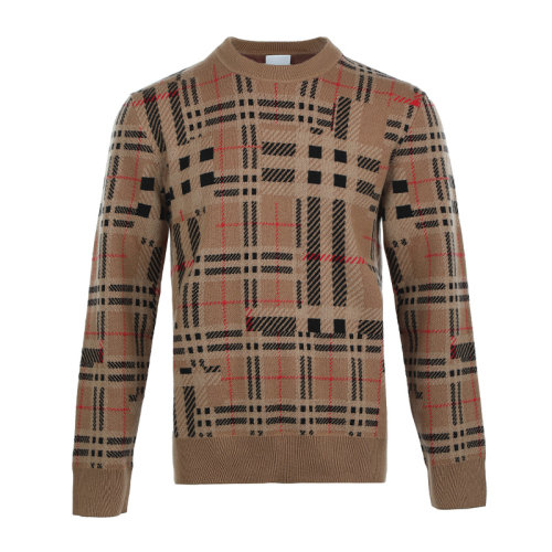 BURBERRY/博柏利21新品對(duì)比感格紋羊絨提花男士針織衫/毛衣8045523
