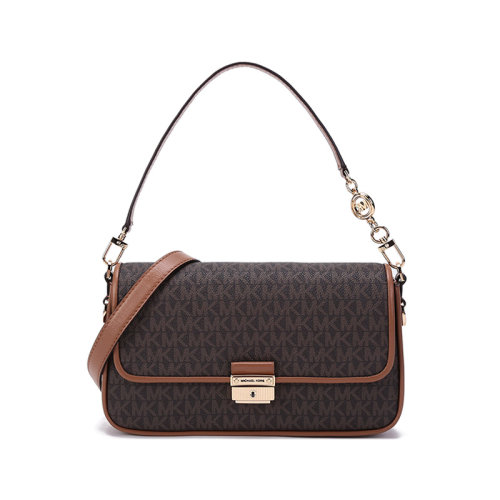 Michael Kors/邁克·科爾斯【22春夏新款】女士BRADSHAW系列人造革/牛剖層皮革手提單肩斜挎包腋下包老花圖案小號(hào) 30S1G2BL1B