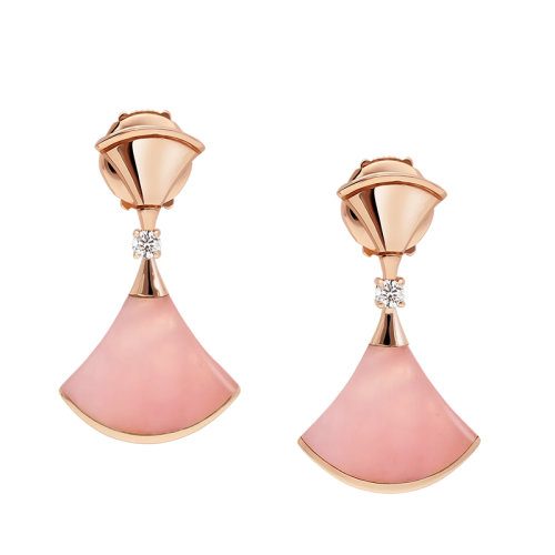 BVLGARI/寶格麗 DIVAS’ DREAM系列 女士18k金玫瑰金密鑲鉆石粉紅蛋白石耳環(huán)357862