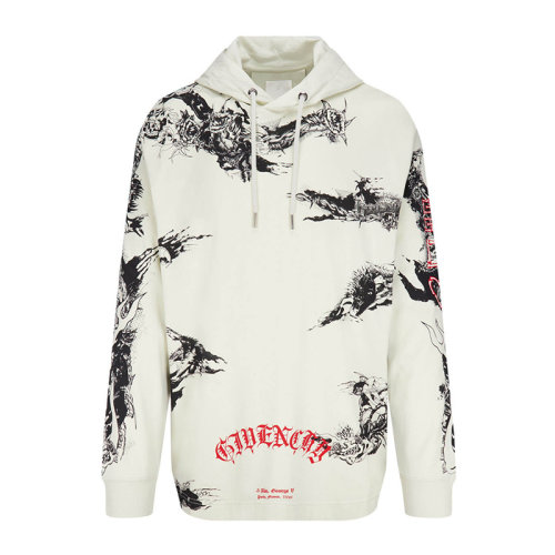 Givenchy 紀(jì)梵希 男士 服裝  連帽抽繩哥特式白色印花棉質(zhì)衛(wèi)衣 男衛(wèi)衣