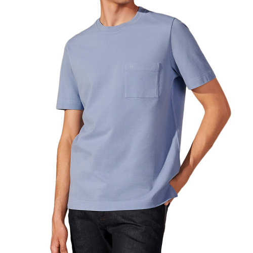 HERMES/愛(ài)馬仕 22年秋冬新款 男士天藍(lán)色純棉H字刺繡短袖T恤H072025HA69LA