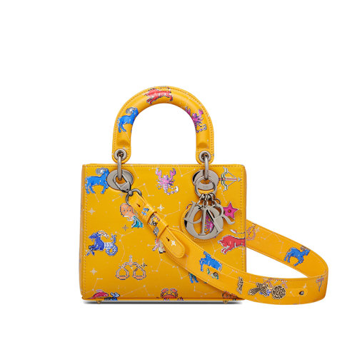 DIOR/迪奧 22新款LADY DIOR MY ABCDIOR系列 女士黃色小牛皮Dior Pixel Zodiac圖案刺繡自定義勛章搭配單肩手提戴妃包（勛章款）M0538BNER_M930