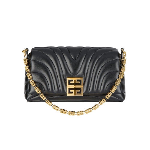 Givenchy/紀梵希 22新款 4G Soft系列 女士小號黑色絎縫小牛皮金屬磁扣開合拆卸長肩帶金屬鏈金色飾面單肩斜挎包BB50QAB1JX-001