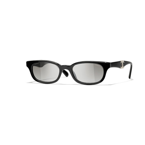 Chanel/香奈兒 22年春夏新款 女士鏡面漸變淡灰色鏡片黑色醋酯纖維鏡框矩形框太陽(yáng)眼鏡墨鏡A71418X08101S2264