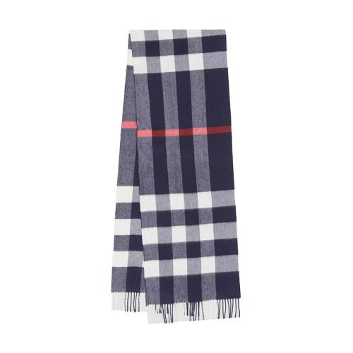 BURBERRY/博柏利 22年早春新款 男女同款海軍藍(lán)色純羊絨格紋流蘇圍巾80155531