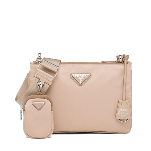 PRADA/普拉達 經(jīng)典Re-Edition 2000系列 女士豆沙米色尼龍皮革飾邊涂琺瑯三角形金屬徽標單肩斜挎包1BH046_064_F0770_V_W11