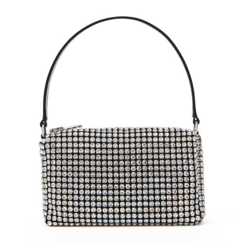 ALEXANDER WANG/亞歷山大·王【楊冪同款】女士銀色真皮搭配水鉆鏈網(wǎng)狀萊茵單肩包腋下包手袋手包女包 2019P0813J-100