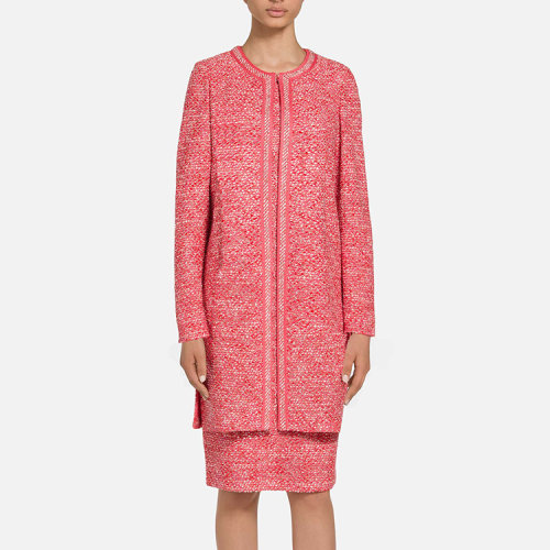 St.John/盛薔珊瑚色間隔染色粗花呢長款女士夾克K61Z041