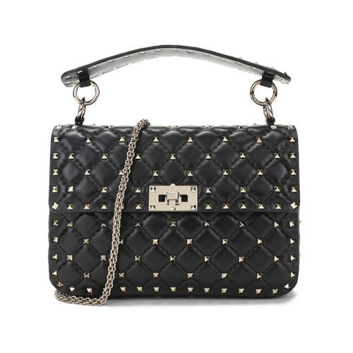 Valentino/華倫天奴  女士皮質(zhì)鉚釘裝飾手提單肩斜挎包鏈條包 WW2B0122NAP