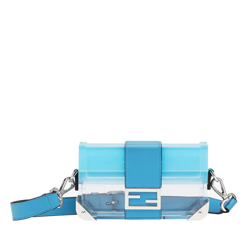 FENDI/芬迪 22春夏新款Baguette系列 男士迷你透明有機(jī)玻璃淺藍(lán)色漸變小牛皮單肩法棍包7VA507AHUAF1GMF