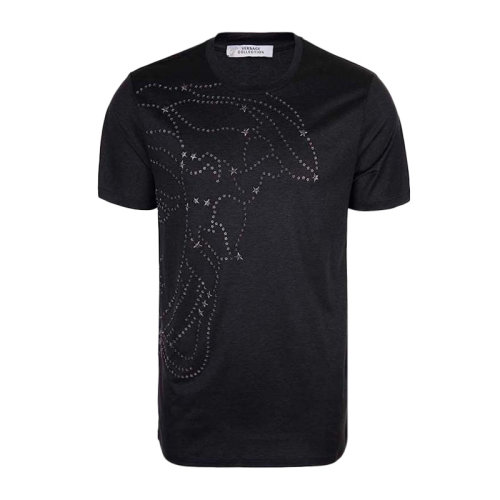 VERSACE/范思哲 男士深灰色棉質(zhì)經(jīng)典美杜莎頭像裝飾圓領(lǐng)短袖上衣T恤 V800683-VJ00295-V7023