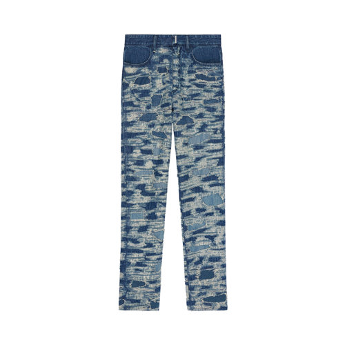 Givenchy/紀(jì)梵希 22年早春新款 男士中藍(lán)色純棉破洞牛仔褲BM50ST50QC-420